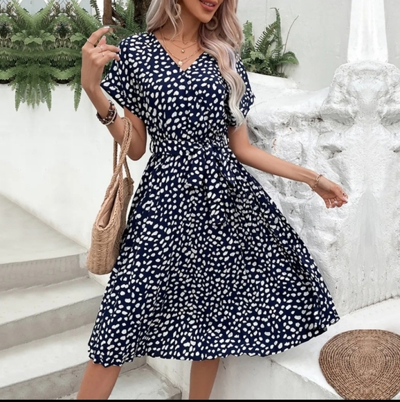 Perfee Printed Tie Waist A-Line Dress - Picture 1 of 4